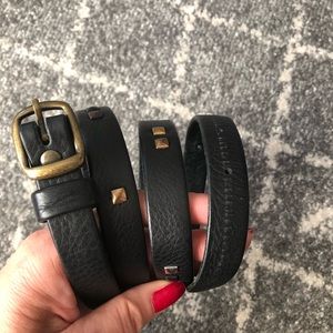 Hand Studded Skinny Black Leather Belt